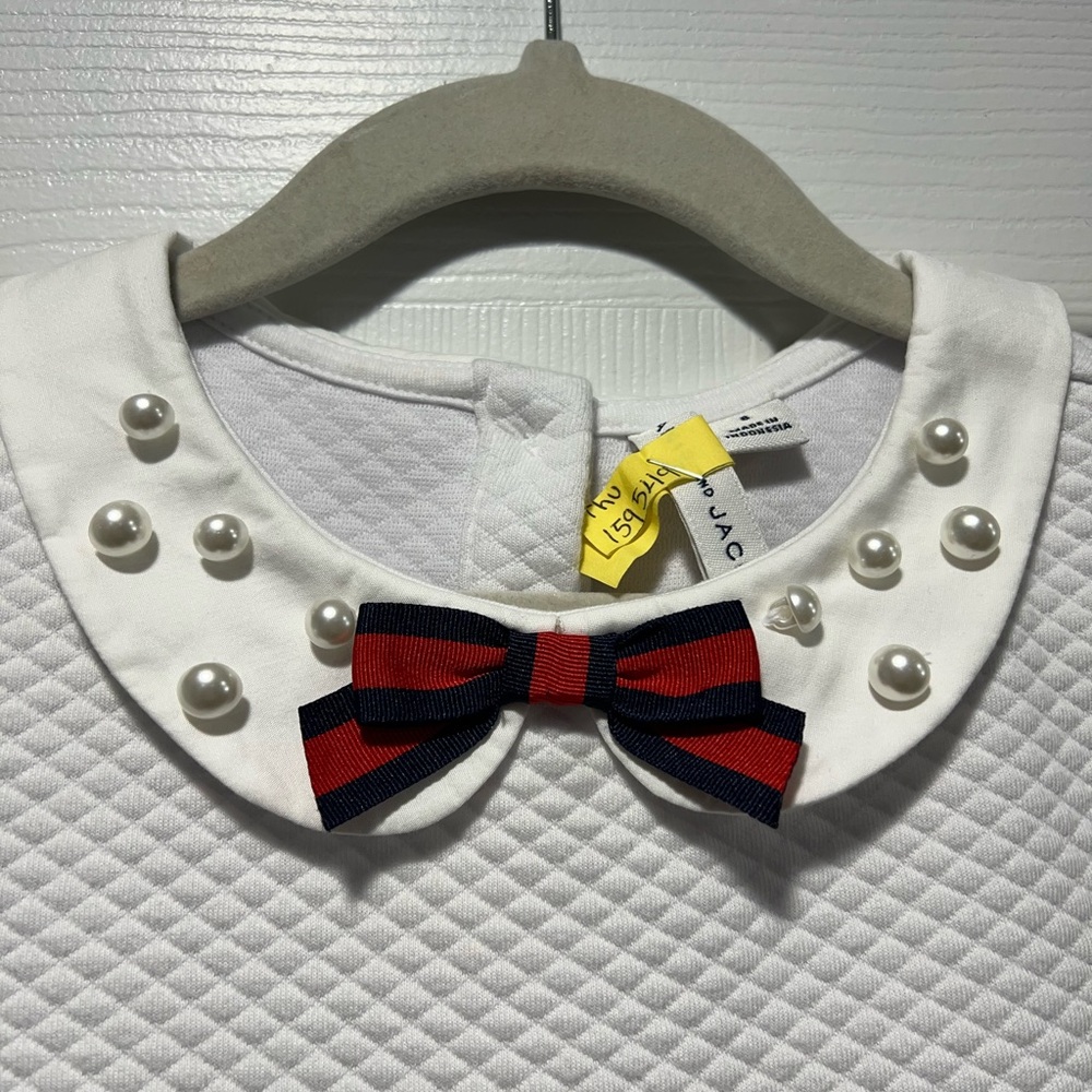 Janie and Jack, Size 6, White dress with Red and Navy Bow with pearl accent